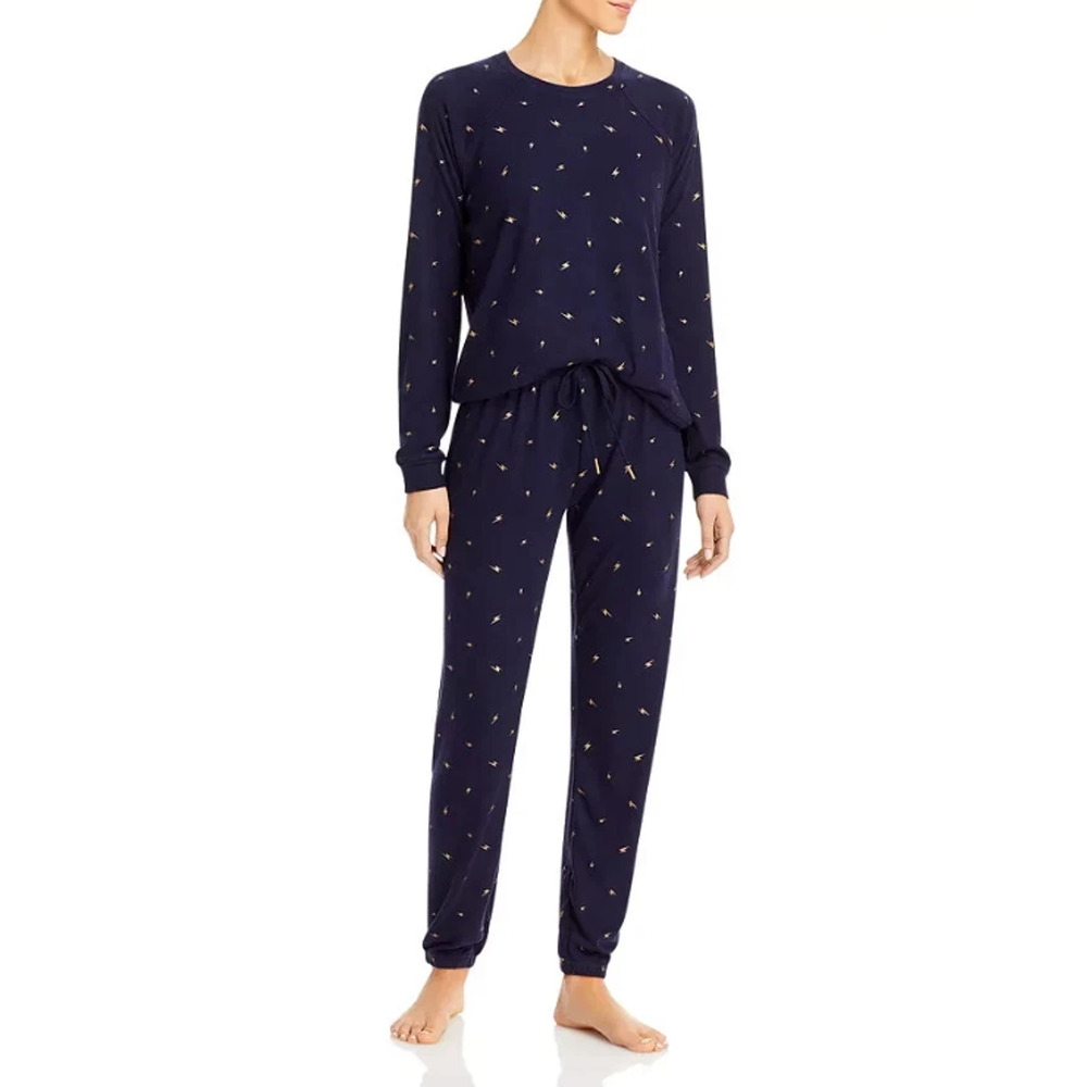Aqua Womens Blue Sleep Printed Peachy Lounge Set Size S 11845